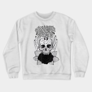 Vampire Skull Biting Black Rose - Alt Clothing Aesthetic Goth Crewneck Sweatshirt